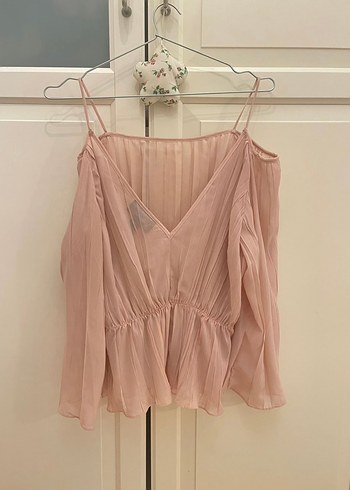 Bej Piliseli Straplez Bluz - Görsel 3