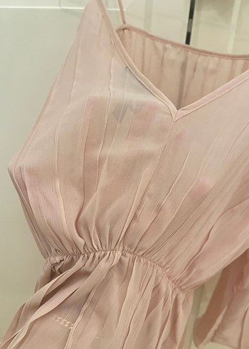 Bej Piliseli Straplez Bluz - Görsel 6