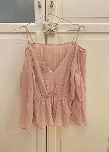 Bej Piliseli Straplez Bluz - Görsel 4