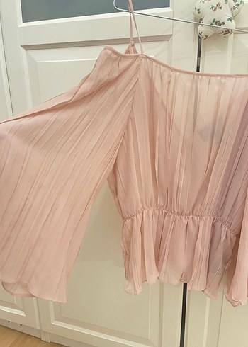 Bej Piliseli Straplez Bluz - Görsel 2