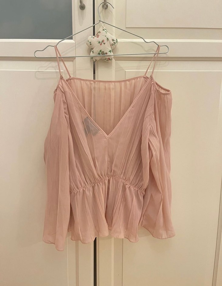 Bej Piliseli Straplez Bluz - Görsel 3