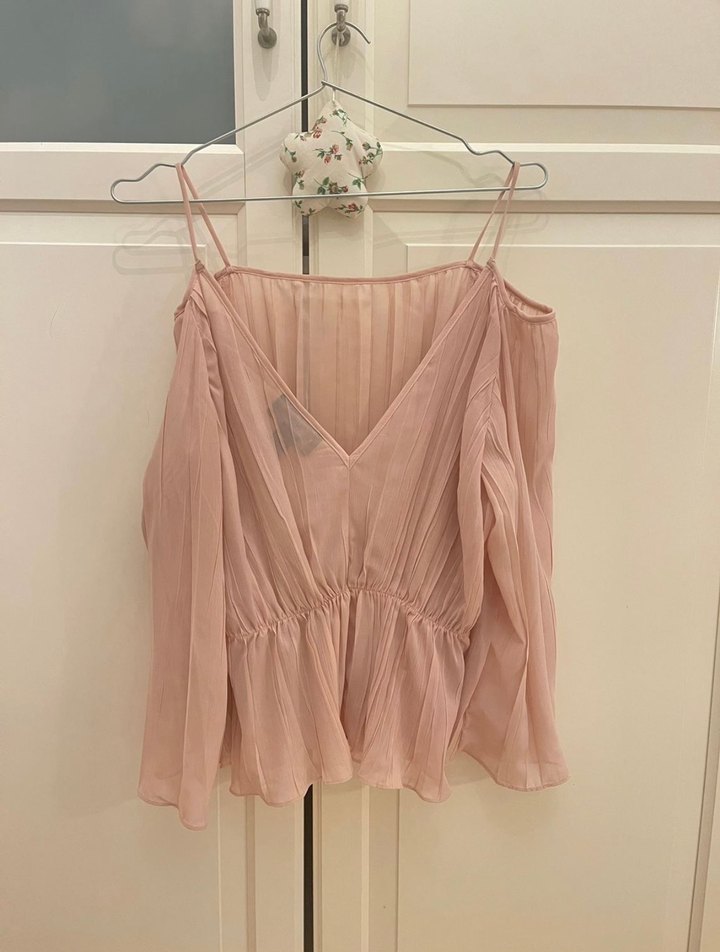 Bej Piliseli Straplez Bluz - Görsel 4