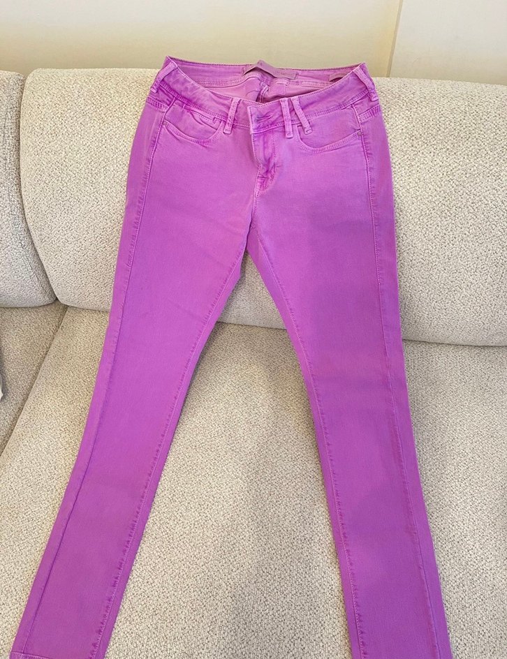 Mor Bağlama Desenli Kadın Dar Kesim Pantolon - Görsel 2