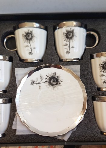 Beyaz Siyah Desenli 6'lı Kahve Fincan Seti - Görsel 2