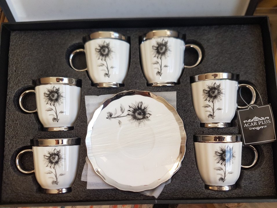 Beyaz Siyah Desenli 6'lı Kahve Fincan Seti - Görsel 2