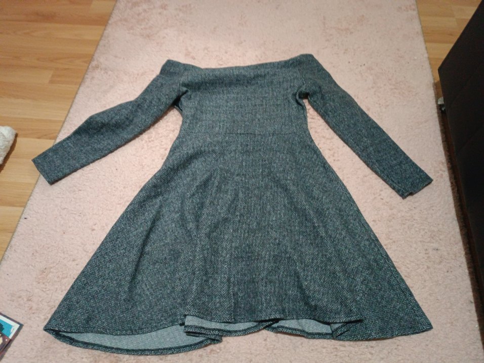 Gri Triko Uzun Kollu Midi Elbise - Görsel 2