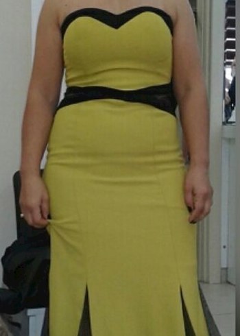 Sarı Straplez Uzun Abiye Elbise - Görsel 3