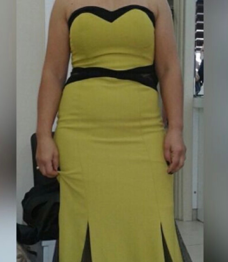 Sarı Straplez Uzun Abiye Elbise - Görsel 3