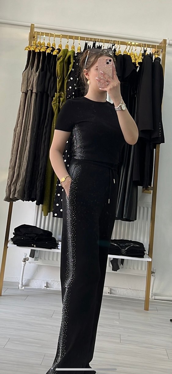 Siyah Parlak Yılan Desenli alt üst takım - Görsel 2