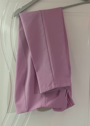 Pastel pembe Midi Drapeli Kadın Kumaş Pantolon - Görsel 4