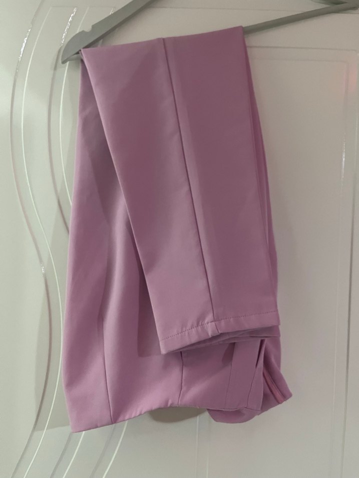 Pastel pembe Midi Drapeli Kadın Kumaş Pantolon - Görsel 4