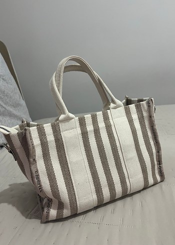 Bej Çizgili Bohem Kadın Omuz Çantası - Görsel 2