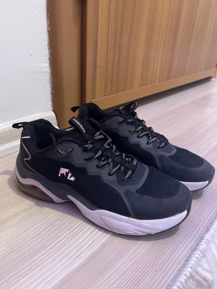 Siyah Bağcıklı Stiletto Topuklu Kadın Spor Ayakkabı - Görsel 2