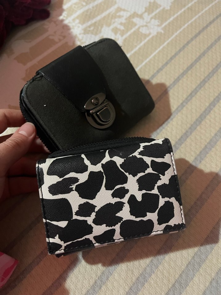 Siyah Gri Leopar Desenli Deri Kadın Cüzdanı - Görsel 2