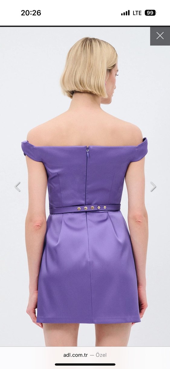 Adl Mert Aslan Omuzlari Acik Mini Tafta Elbise - Görsel 2