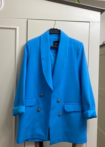 Mavi Düğmeli Kadın Blazer Ceket - Görsel 4