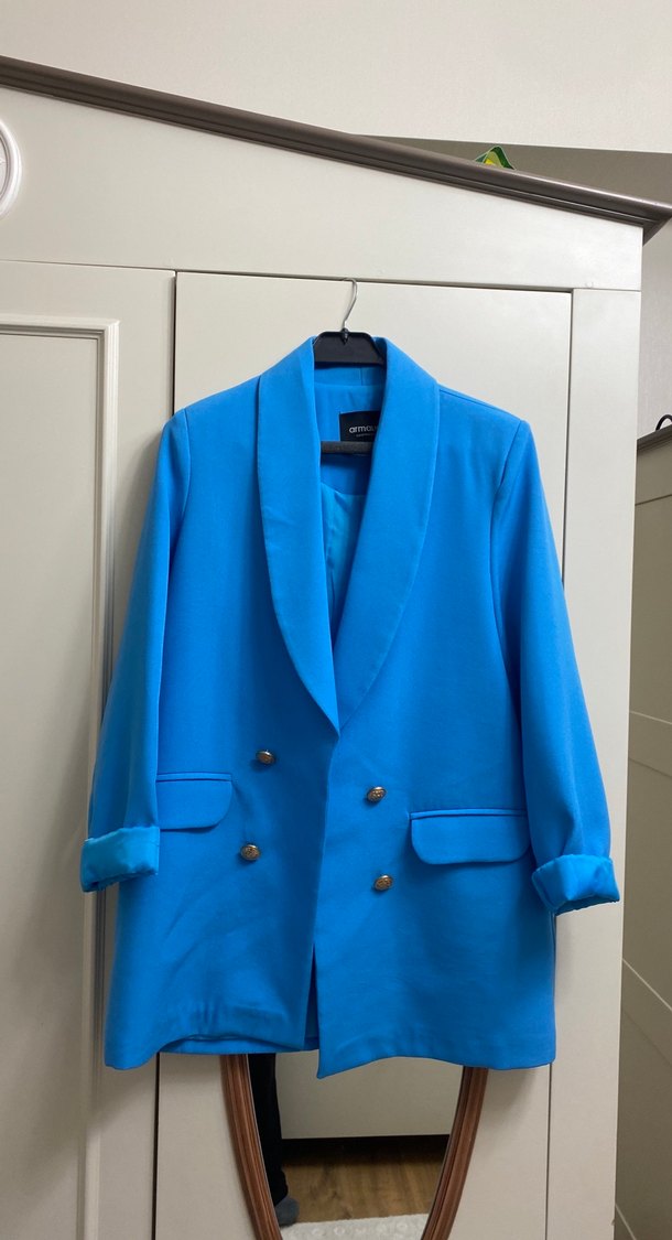 Mavi Düğmeli Kadın Blazer Ceket - Görsel 4