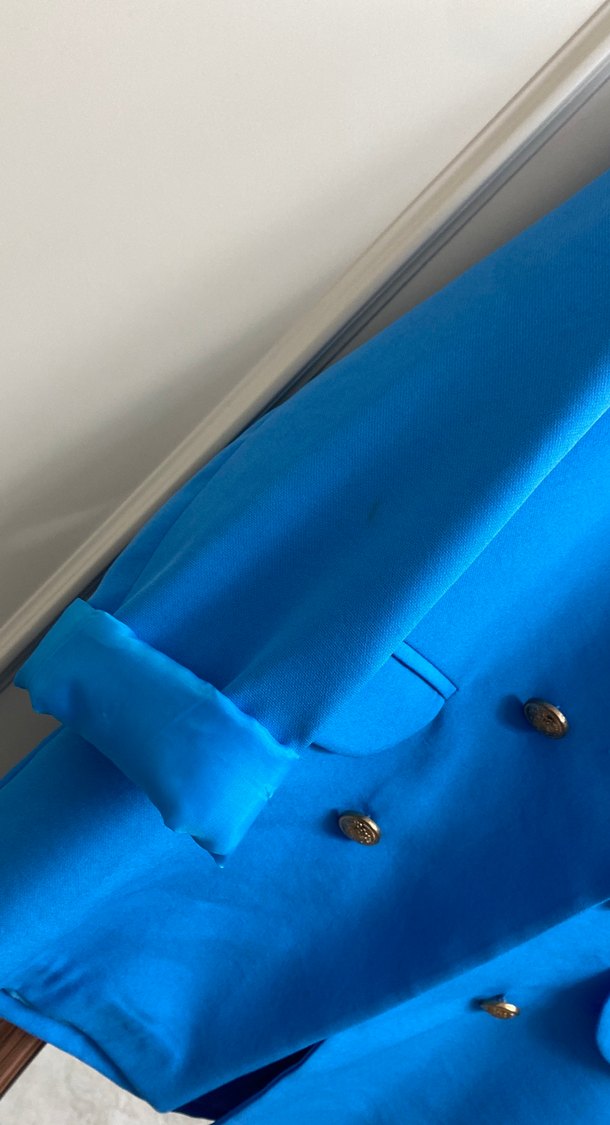 Mavi Düğmeli Kadın Blazer Ceket - Görsel 3