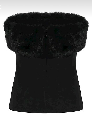 Siyah Kürklü Straplez Gotik Büstiyer - Görsel 2