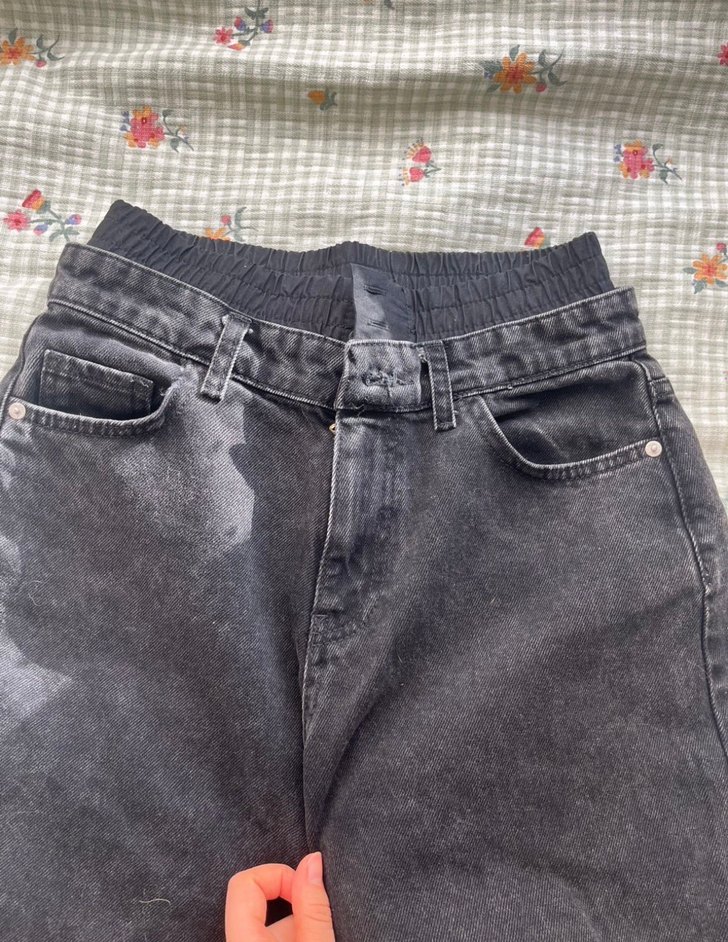 Gri Düğmeli Bol Kesim Kadın Kot Pantolon - Görsel 2