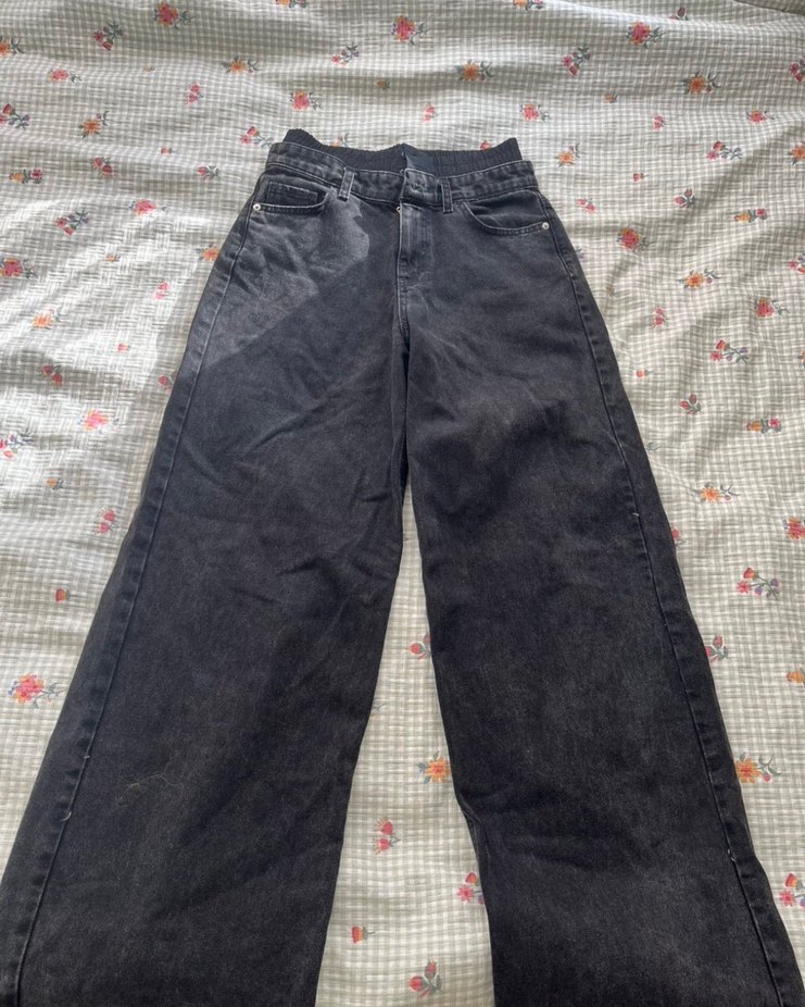 Gri Düğmeli Bol Kesim Kadın Kot Pantolon - Görsel 3