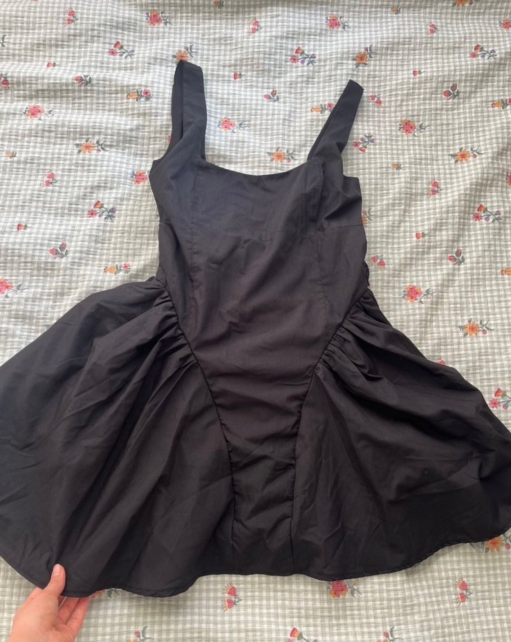 Vintage Siyah Drapeli Midi Strappy Kokteyl Elbisesi - Görsel 3