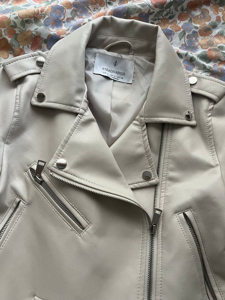 Bej Kadın Deri Kemerli Ceket - Görsel 2