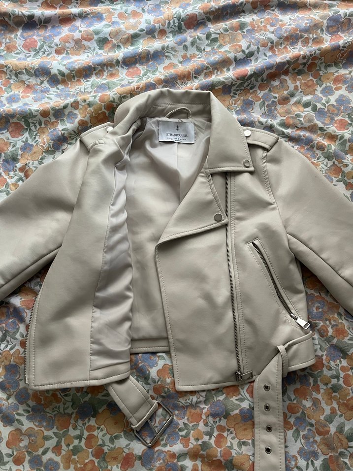 Bej Kadın Deri Kemerli Ceket - Görsel 3