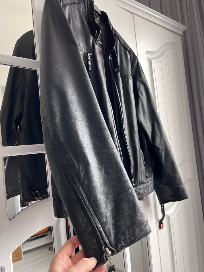 Siyah Erkek Deri Biker Ceket - Görsel 4