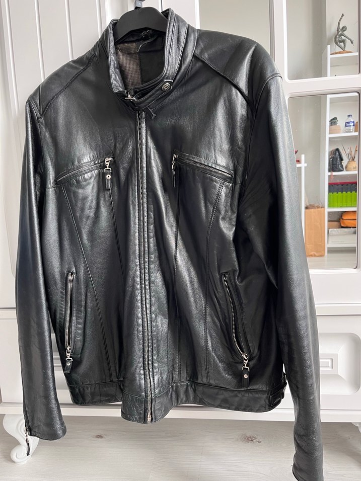 Siyah Erkek Deri Biker Ceket - Görsel 3