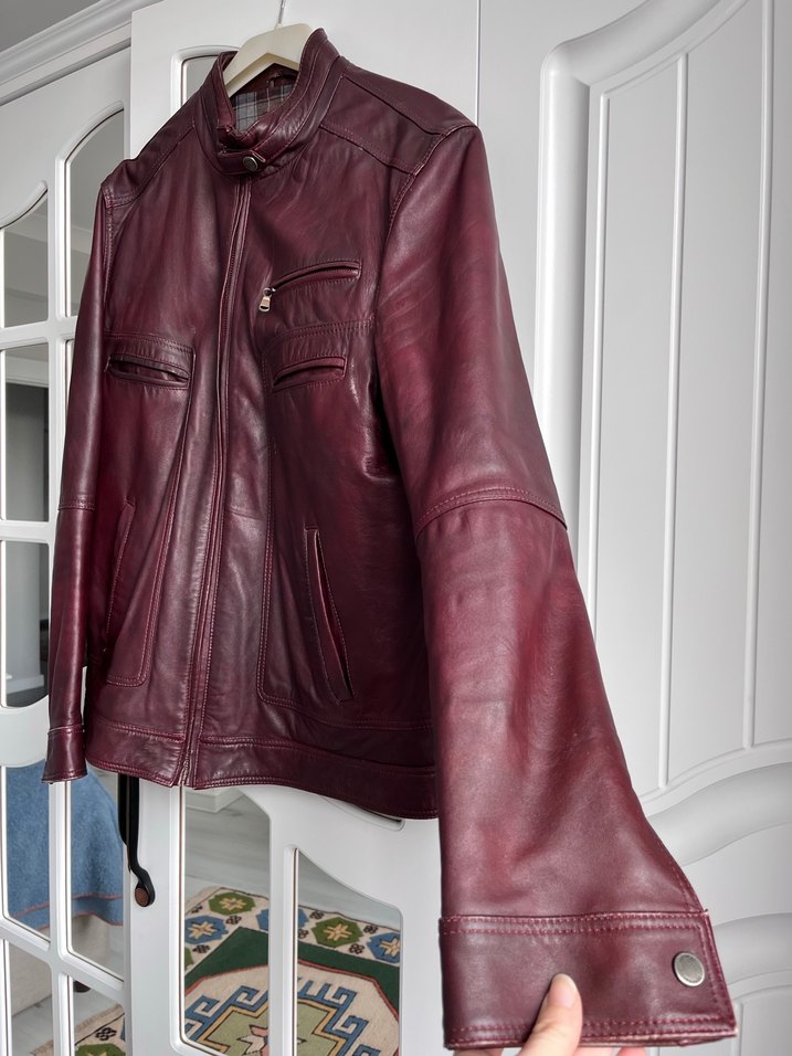 Derimod Markalı Bordo Deri  Ceket - Görsel 3
