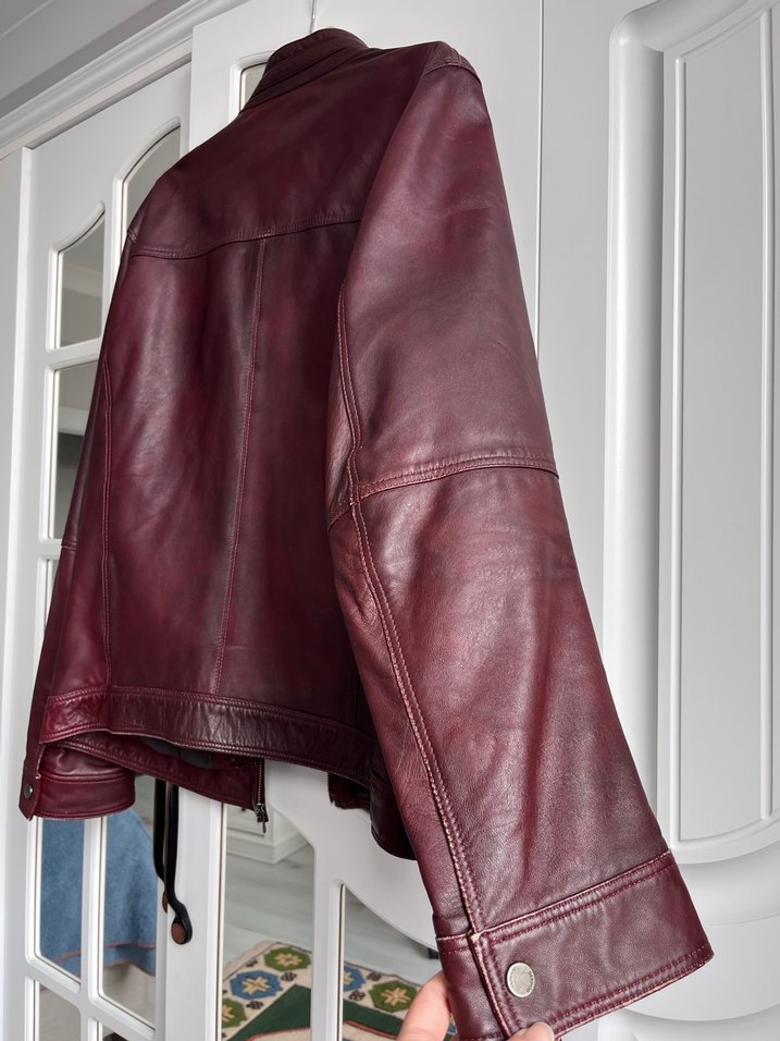 Derimod Markalı Bordo Deri  Ceket - Görsel 5