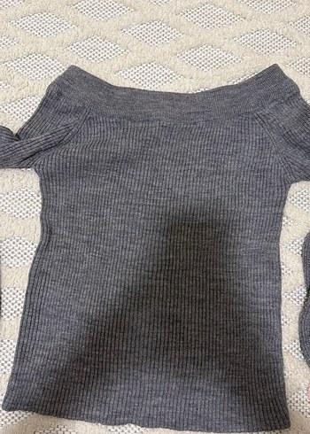 Gri Balon Kol Triko Kadın Kazak - Görsel 2