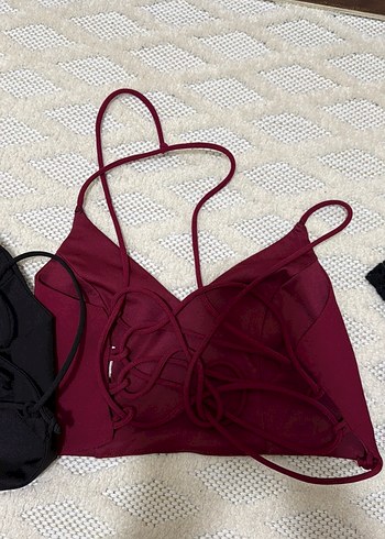 Bordo Strappy Dantelli Büstiyer - Görsel 5