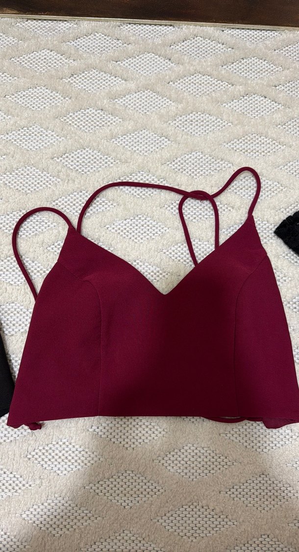 Bordo Strappy Dantelli Büstiyer - Görsel 3