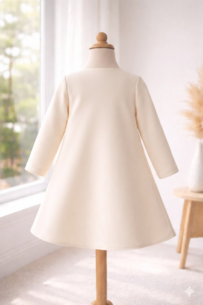 Krem Renkli Fırfırlı Kız Çocuk Elbise - Görsel 3