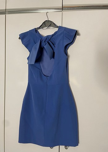 Lacivert Midi Kolsuz Drapeli Kadın Elbise - Görsel 2