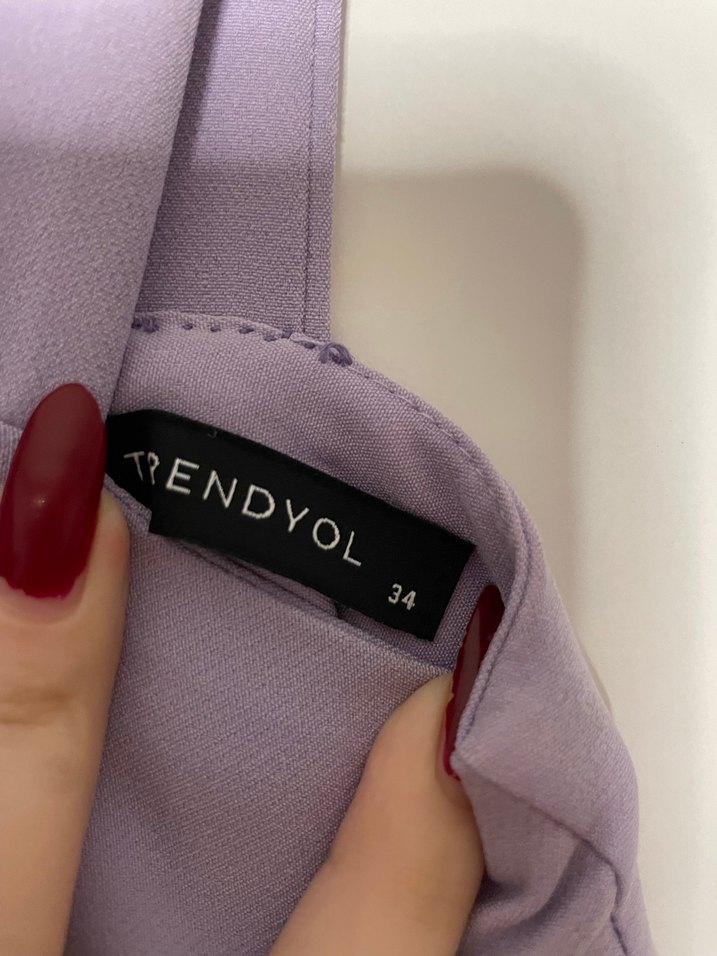 Mor Midi Drapeli Halter Yaka Elbise - Görsel 2