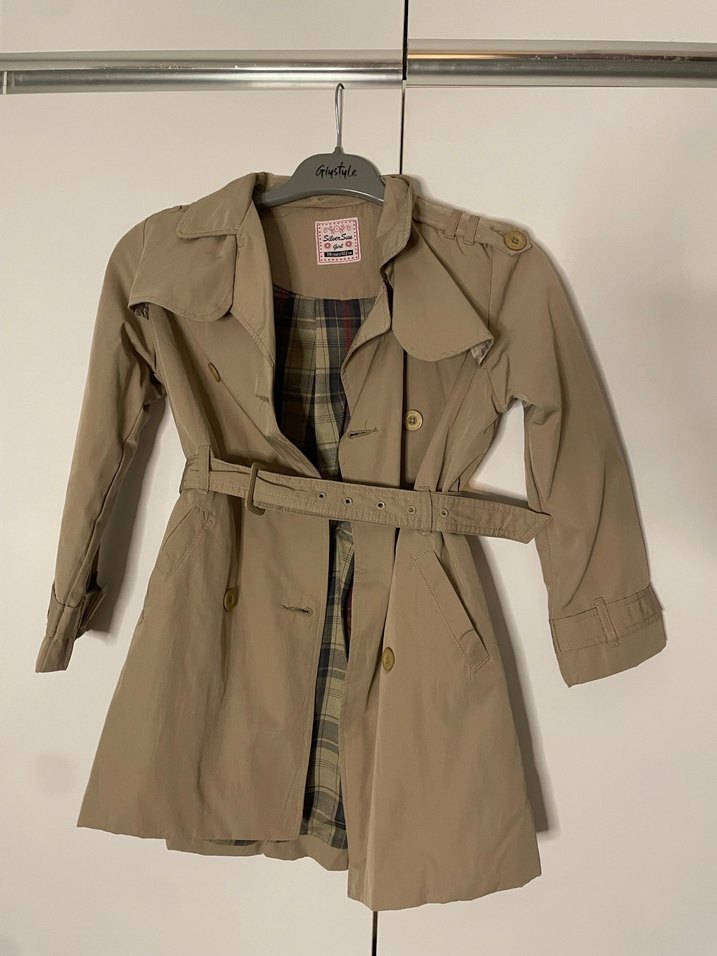 Bej Düğmeli Midi Çocuk Trençkot - Görsel 2