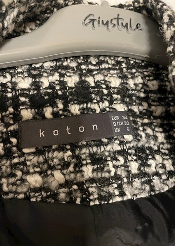 Düğmeli Uzun Gri Desenli Kadın Kaban - Görsel 2