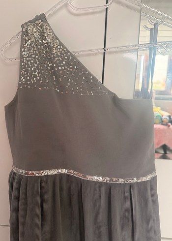 Gri Pilili Straplez Midi 10 yaş Abiye Elbise - Görsel 2