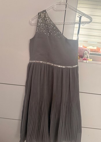 Gri Pilili Straplez Midi 10 yaş Abiye Elbise - Görsel 4