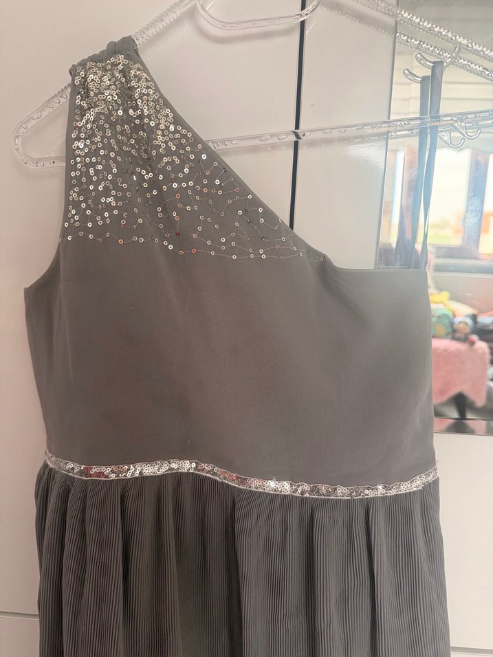 Gri Pilili Straplez Midi 10 yaş Abiye Elbise - Görsel 2