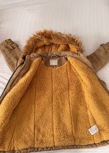 Kürklü Kapüşonlu kız Çocuk yün Kaban - Görsel 2