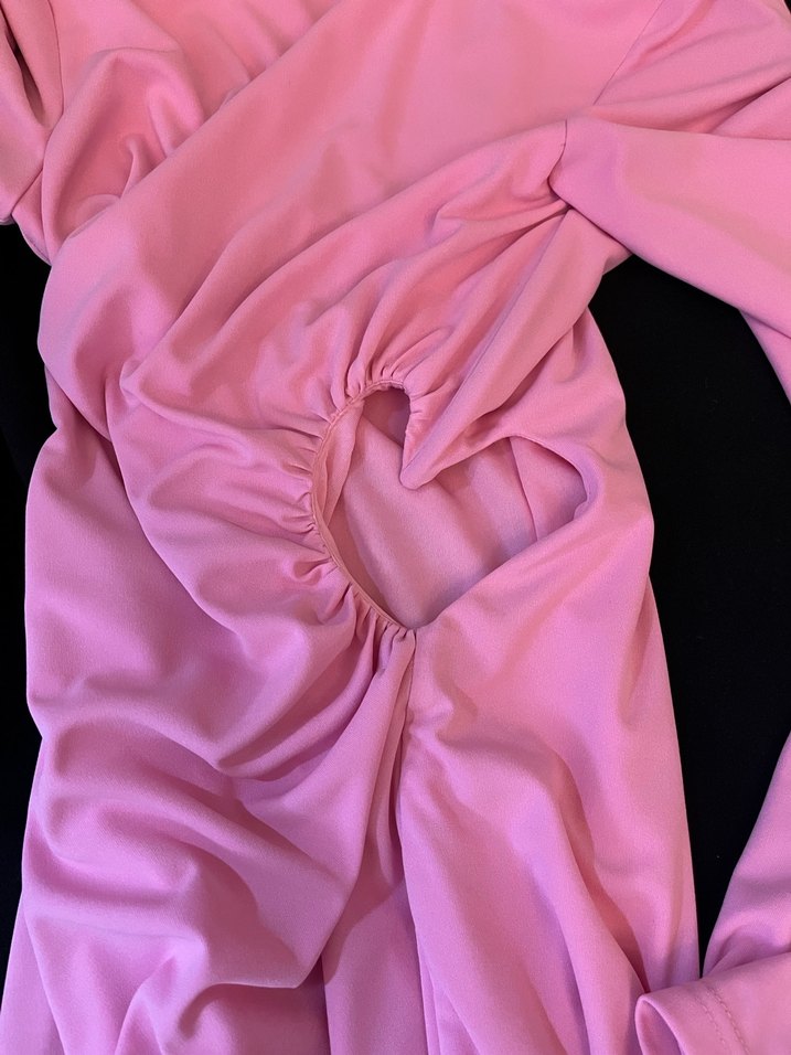 Pembe Drapeli Uzun Kollu Kadın Abiye Elbise - Görsel 2