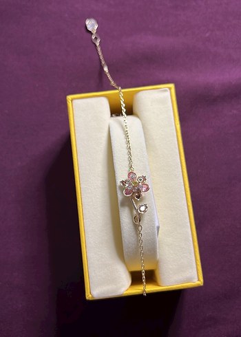 Pembe Zincirli Çiçek Desenli Kadın Bileklik - Görsel 2