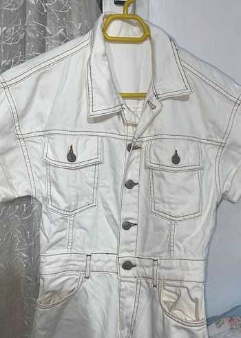 Kadın Beyaz Uzun DENİM TULUM - Görsel 2