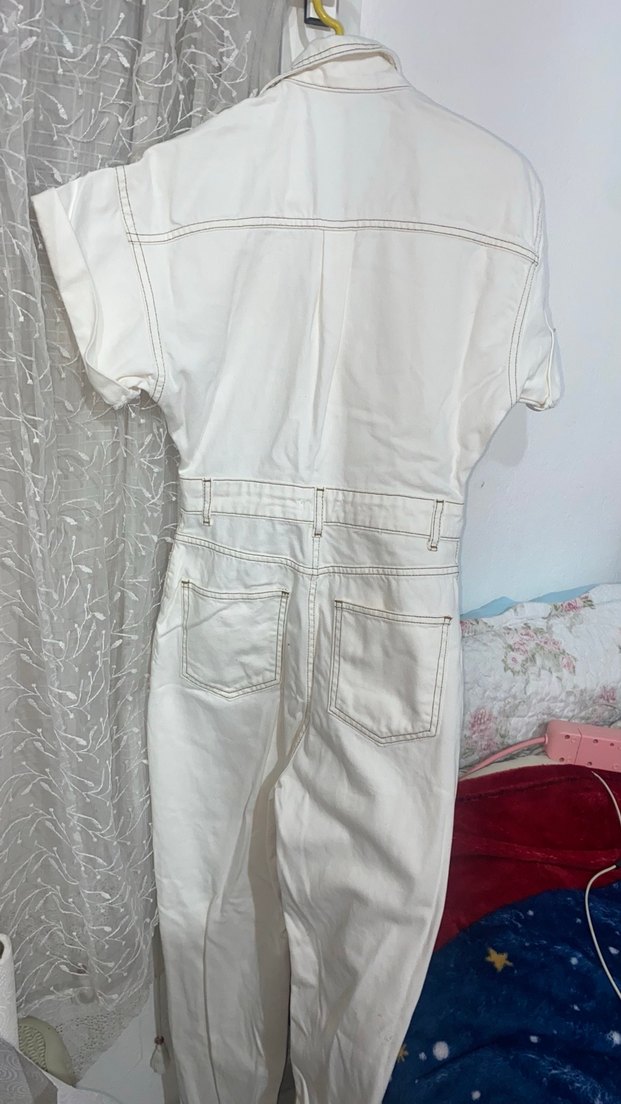 Kadın Beyaz Uzun DENİM TULUM - Görsel 3