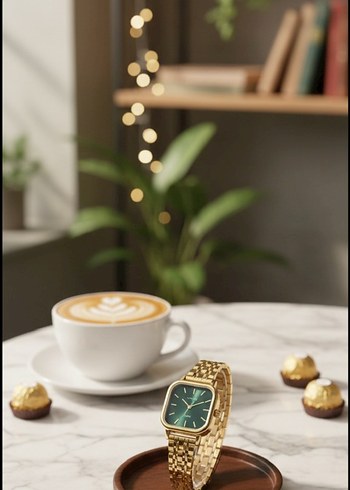  Zarif & Şık Altın Renk Saat  - Görsel 2