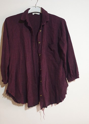 Bordo Çizgili Uzun Keten Elbise - Görsel 2